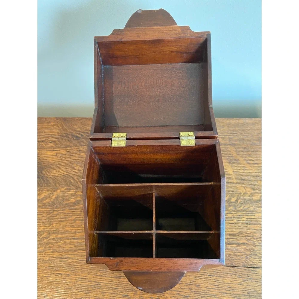 Selamat Designs wood organizer box leaf motif Georgian Walnut k15